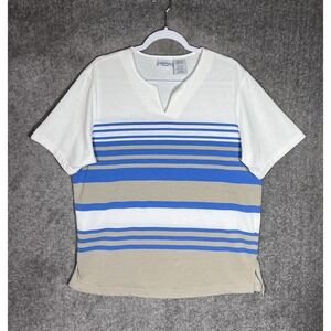 Vintage Bobbie Brooks Top Womens Size 18/20 White‎ Blue Brown Striped Open Neck